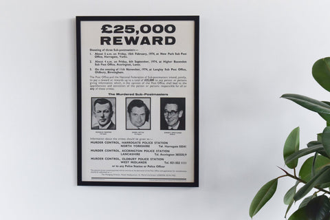 Vintage Original 1974 Unframed 'Black Panther' Post Office Shootings Wanted Reward Poster