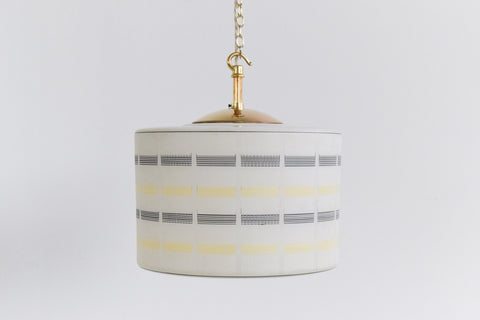 Vintage 1950s White Black and Yellow Patterned Glass Light Shade