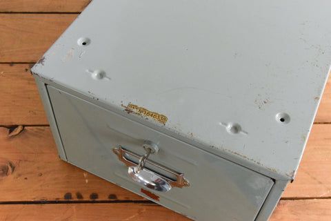 Vintage Grey Metal Filing Box Single Drawer Veteran Series