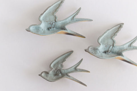 Vintage Kitsch Metal Swallow Wall Hanging Plaques