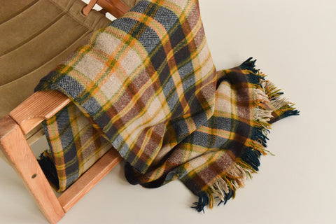 Vintage Wool Tartan Pattern Blanket