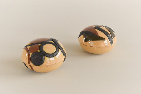 Vintage Pair of Ceramic Studio Pottery Trinket Boxes