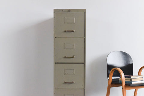 Vintage Grey Four Drawer Metal Filing Cabinet Manufactured by Roneo