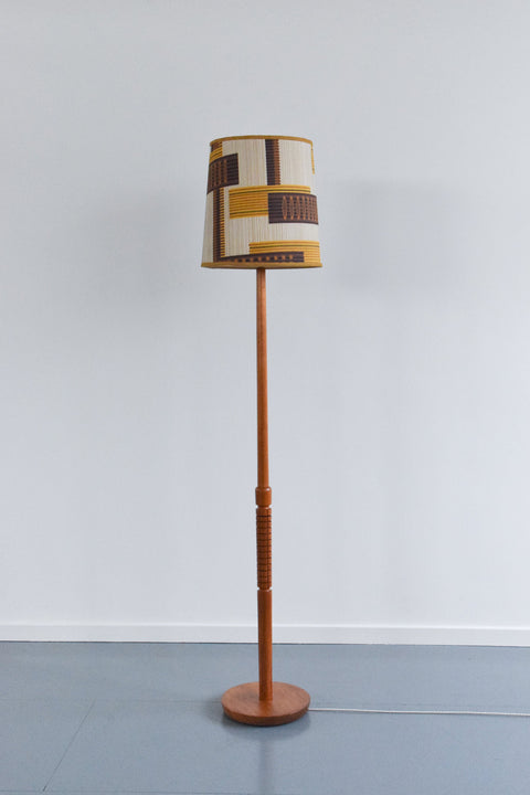 Vintage Teak Standing Lamp with Patterned Shade
