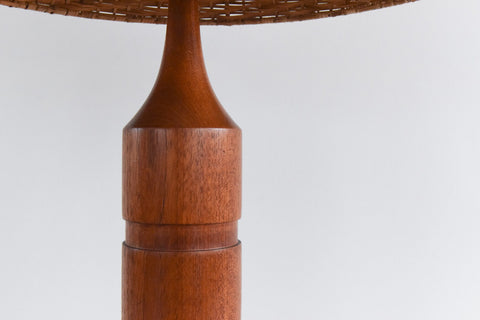Vintage Teak Table Lamp with Rattan Shade