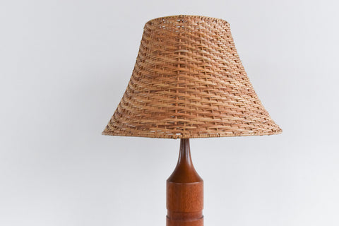 Vintage Teak Table Lamp with Rattan Shade