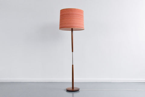 Vintage Teak Standing Lamp with Orange and Pink Wool Textured Shade